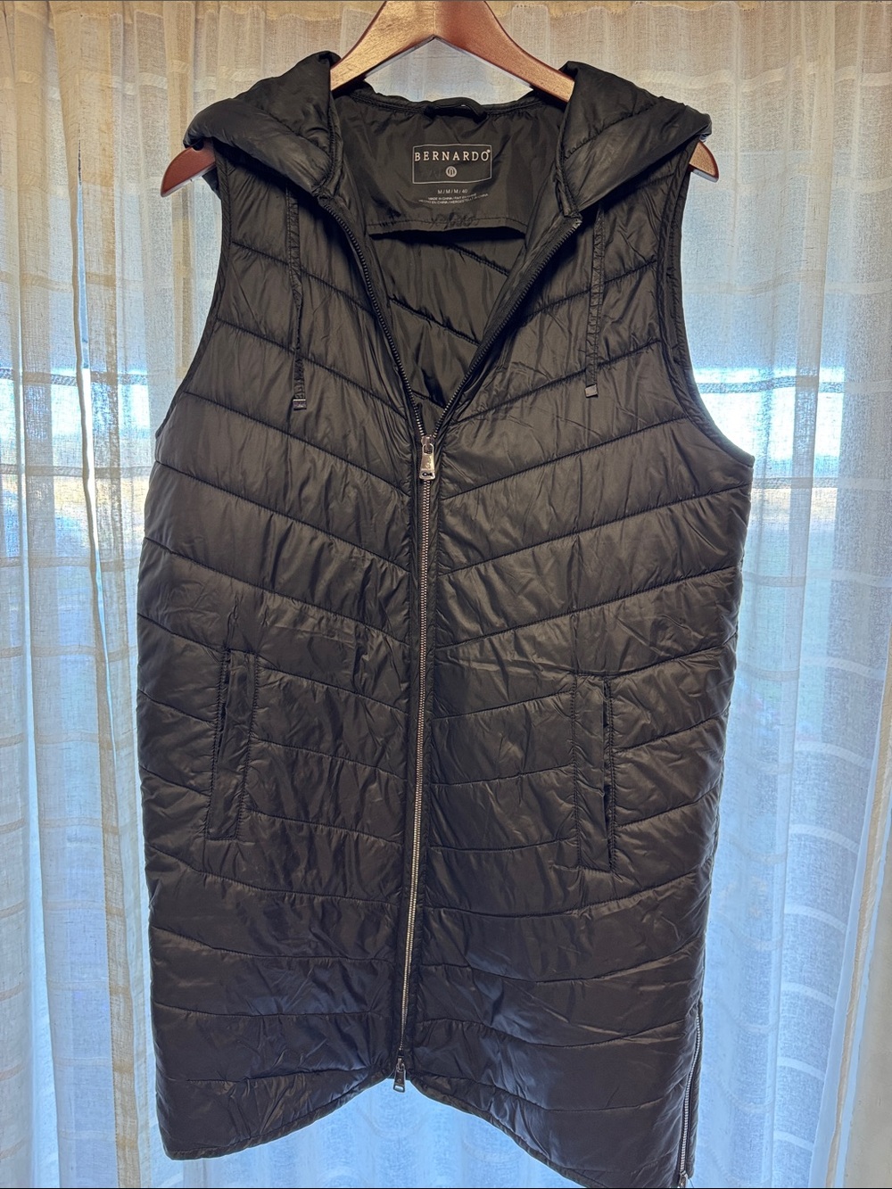 Bernardo Black Quilted Hooded Long Puffer Vest